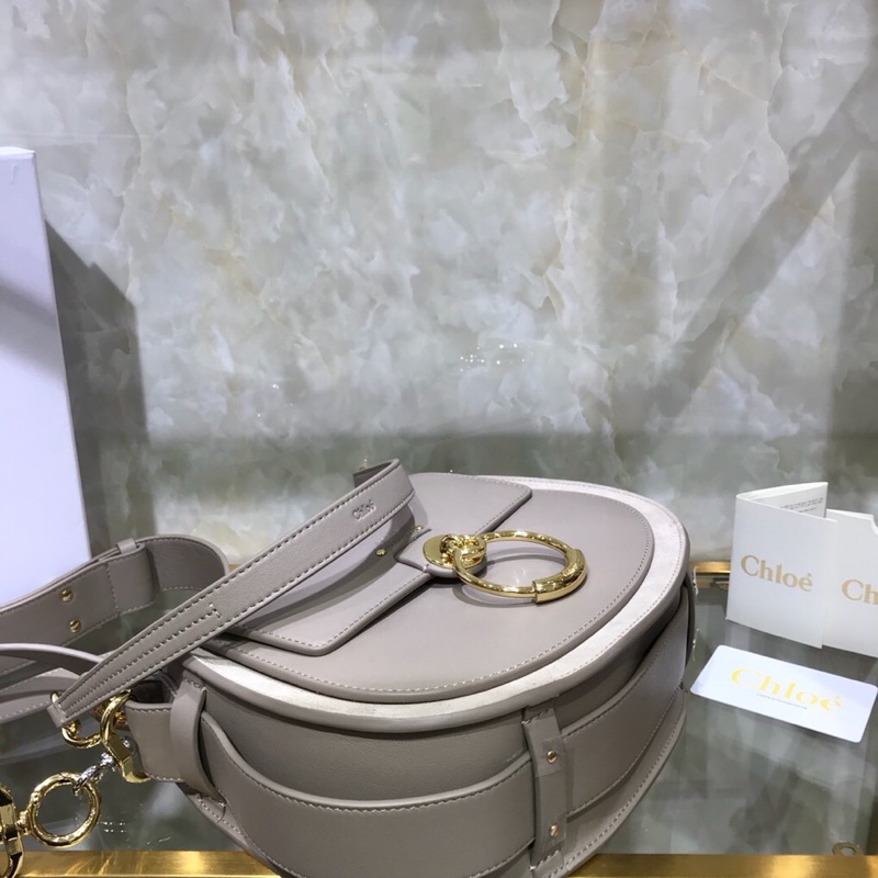 Chloe Big Tess Shoulder Bag In Motty Grey Shiny Calfskin Leather